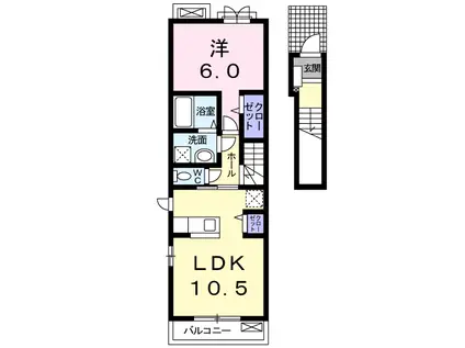 コーポ・ソレイユ(1LDK/2階)の間取り写真