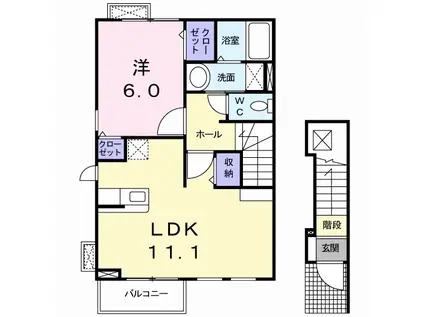プレブリッジシェトワⅢ(1LDK/2階)の間取り写真