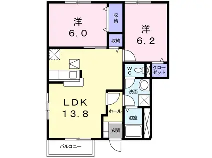 サンシェールB(2LDK/1階)の間取り写真