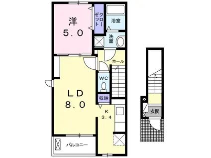 パーク アクシスA(1LDK/2階)の間取り写真