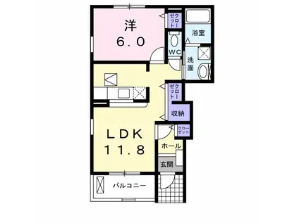 サニースクエア B(1LDK/1階)の間取り写真