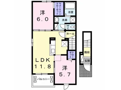 エヴェリーナⅢ(2LDK/2階)の間取り写真