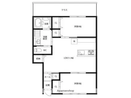 ピース・エルヴィータA棟(2LDK/1階)の間取り写真