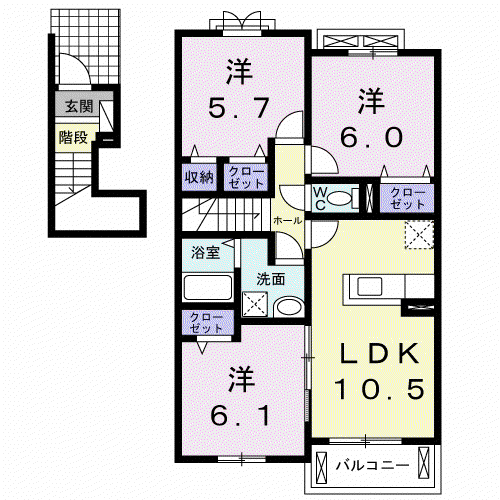 エスポワール Ⅰ(3LDK/2階)の間取り写真