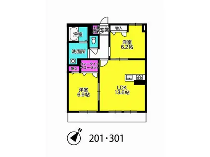 RUSHERIO(2LDK/2階)の間取り写真
