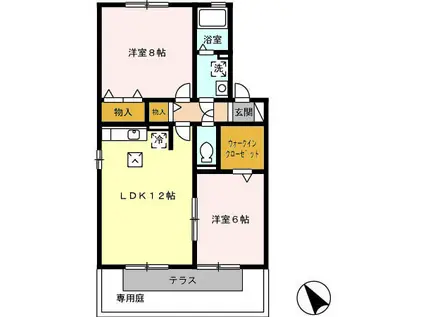 クウラージュ C棟(2LDK/1階)の間取り写真