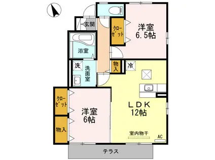 グランモア那賀川 B(2LDK/1階)の間取り写真