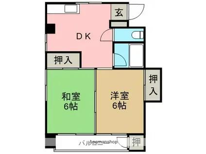 第2国行マンション(2DK/1階)の間取り写真