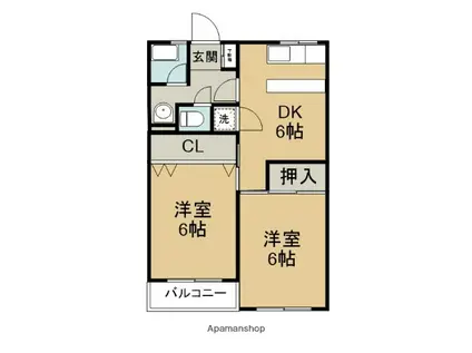 ピース・レーヴ(2DK/1階)の間取り写真