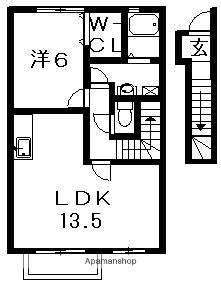 エスべランサハイツⅠ・Ⅱ(1LDK/2階)の間取り写真
