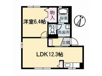 リッシュ良庵Ⅱ棟(1LDK/1階)の間取り写真