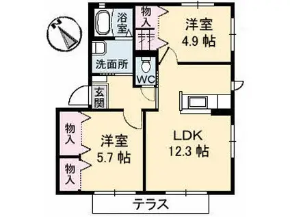 バリュージュ2(2LDK/2階)の間取り写真