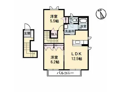 シャルマン高洲1棟(2LDK/2階)の間取り写真