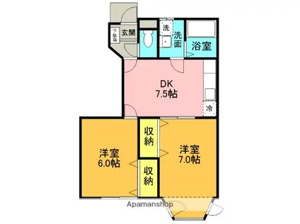 クレスト-ルANAN(2DK/1階)の間取り写真