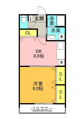パークサイドリキーナ(1DK/2階)の間取り写真