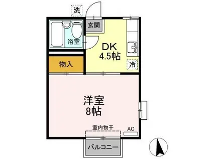 コーポライブラリー B棟(1DK/1階)の間取り写真