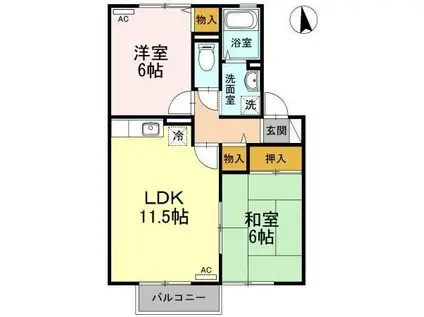 アビタシオン那賀川 B棟(2LDK/1階)の間取り写真