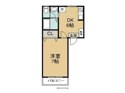 ブライトンフラット2(1DK/2階)の間取り写真