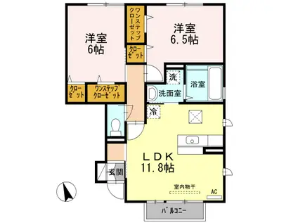 ウィズ山城C(2LDK/1階)の間取り写真