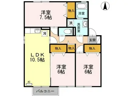 ルミエール C棟(3LDK/1階)の間取り写真