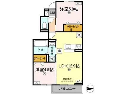 オリエンタルコート南田宮(2LDK/1階)の間取り写真