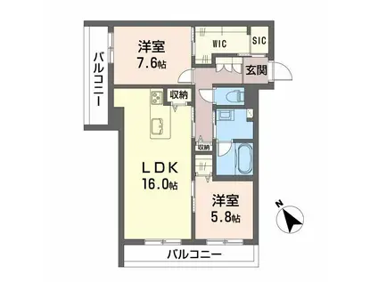 SHAMAISON グランフィリア(2LDK/2階)の間取り写真