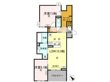 ビルゴ中吉野(2LDK/3階)の間取り写真