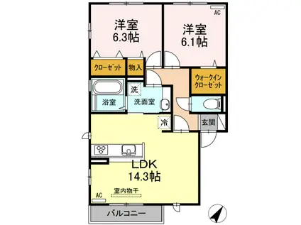アムールE棟(2LDK/2階)の間取り写真
