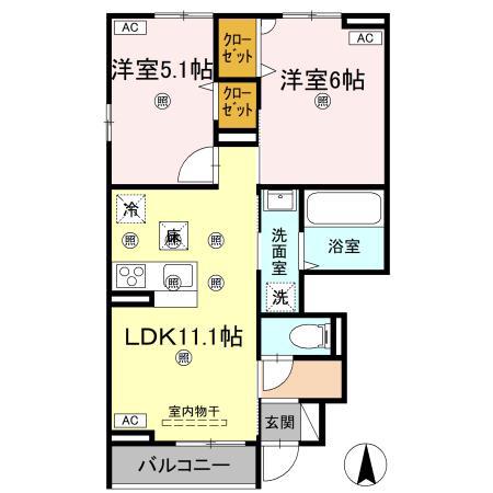 グランツ上福万 A棟(2LDK/1階)の間取り写真
