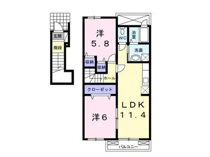 シェーン パラスト A(2LDK/2階)の間取り写真