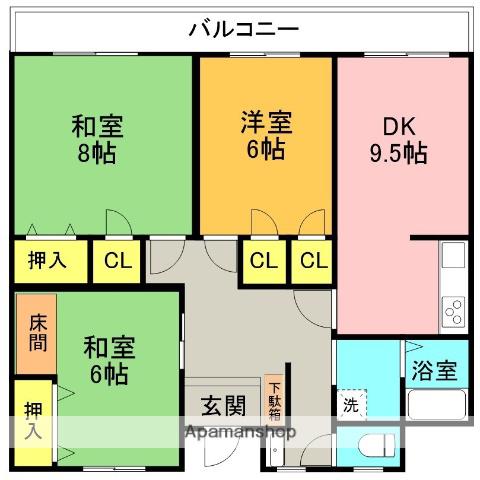 コーポ藤本(3LDK/4階)の間取り写真