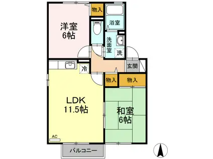 クレスト諏訪 I(2LDK/1階)の間取り写真