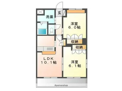 コートヴェール中島田ア(2LDK/2階)の間取り写真