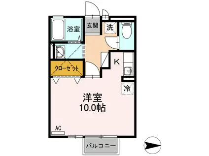 サンクレール沙羅(1K/2階)の間取り写真