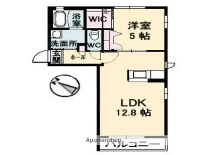 シャーメゾンリヴェールB(1LDK/2階)の間取り写真
