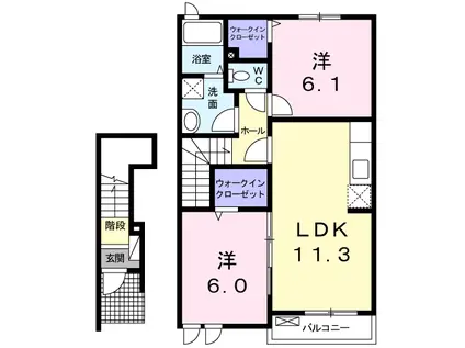 ベルコート桜A(2LDK/2階)の間取り写真