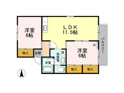 セジュール住吉Ⅱ(2LDK/2階)の間取り写真