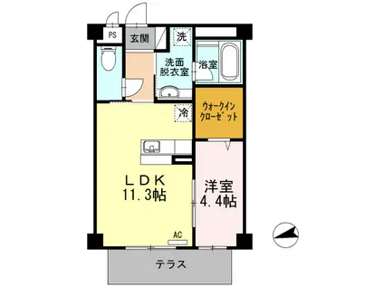 セレーナ沖浜(1LDK/1階)の間取り写真