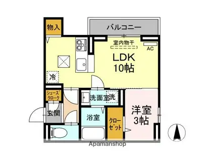 キャトルセゾン 富田橋(1LDK/1階)の間取り写真