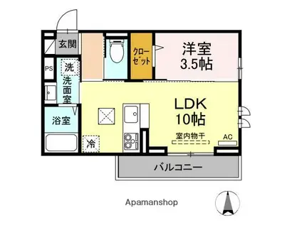 キャトルセゾン 富田橋(1LDK/1階)の間取り写真