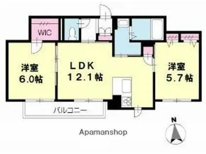 シャーメゾンガーデン福島C(2LDK/2階)の間取り写真
