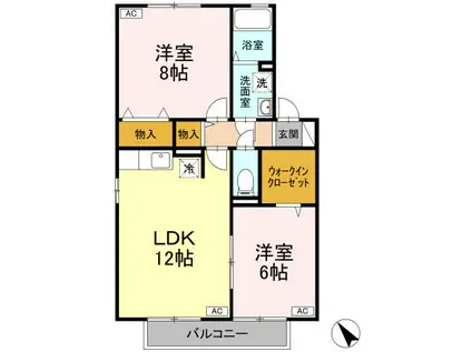 クウラージュ C棟(2LDK/2階)の間取り写真