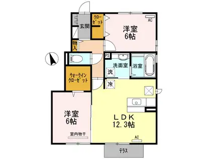 アヴァンドゥースB(2LDK/1階)の間取り写真