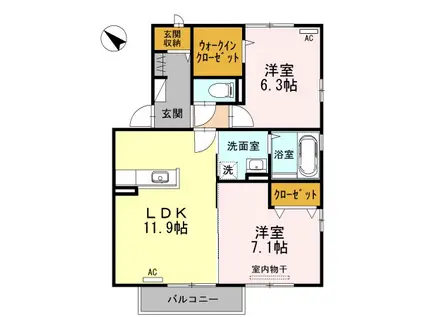 レーベンヒルズ C棟(2LDK/2階)の間取り写真