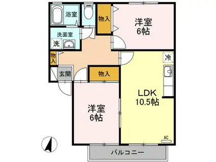 ヴェールメゾンA棟(2LDK/1階)の間取り写真