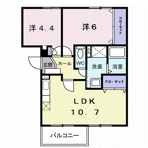 リヴィエール宮本Ⅰ(2LDK/3階)の間取り写真