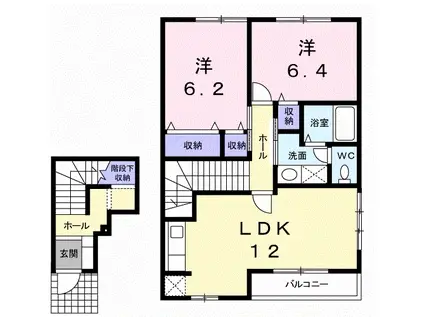 リーヴメゾン北館D(2LDK/2階)の間取り写真