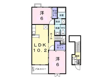 ウエストヒルズC(2LDK/2階)の間取り写真