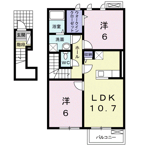 ルースデラプレッソⅢ(2LDK/2階)の間取り写真