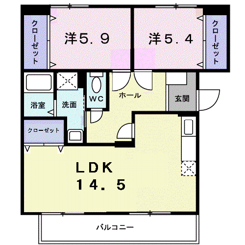 ニューエルディム裕Ⅰ(2LDK/2階)の間取り写真